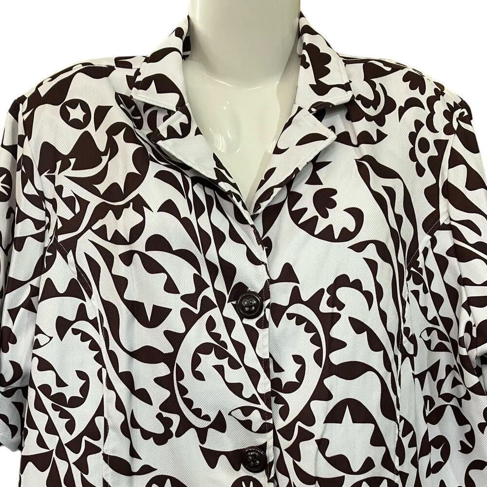 Java Women's Brown/White Floral Print Short Sleeve Jacket | Size 3X (24/26W) - Picture 5 of 8